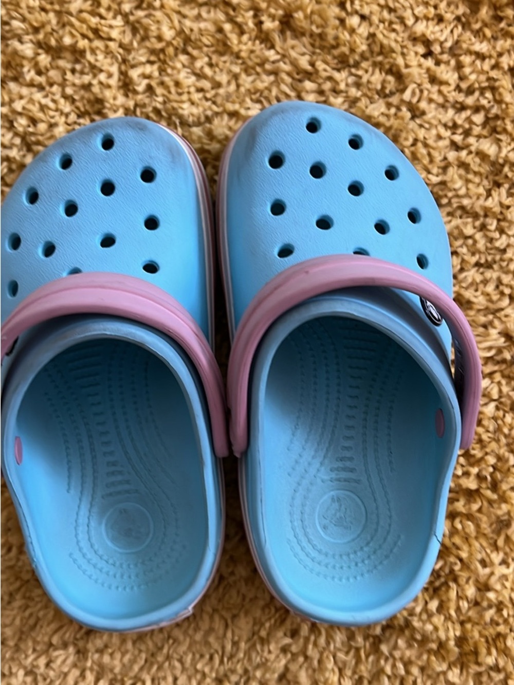 CROCS Kids Light Blue Clogs with Pink Heel Strap